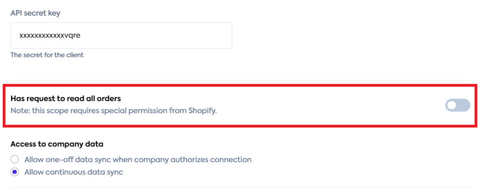 Shopify integration settings